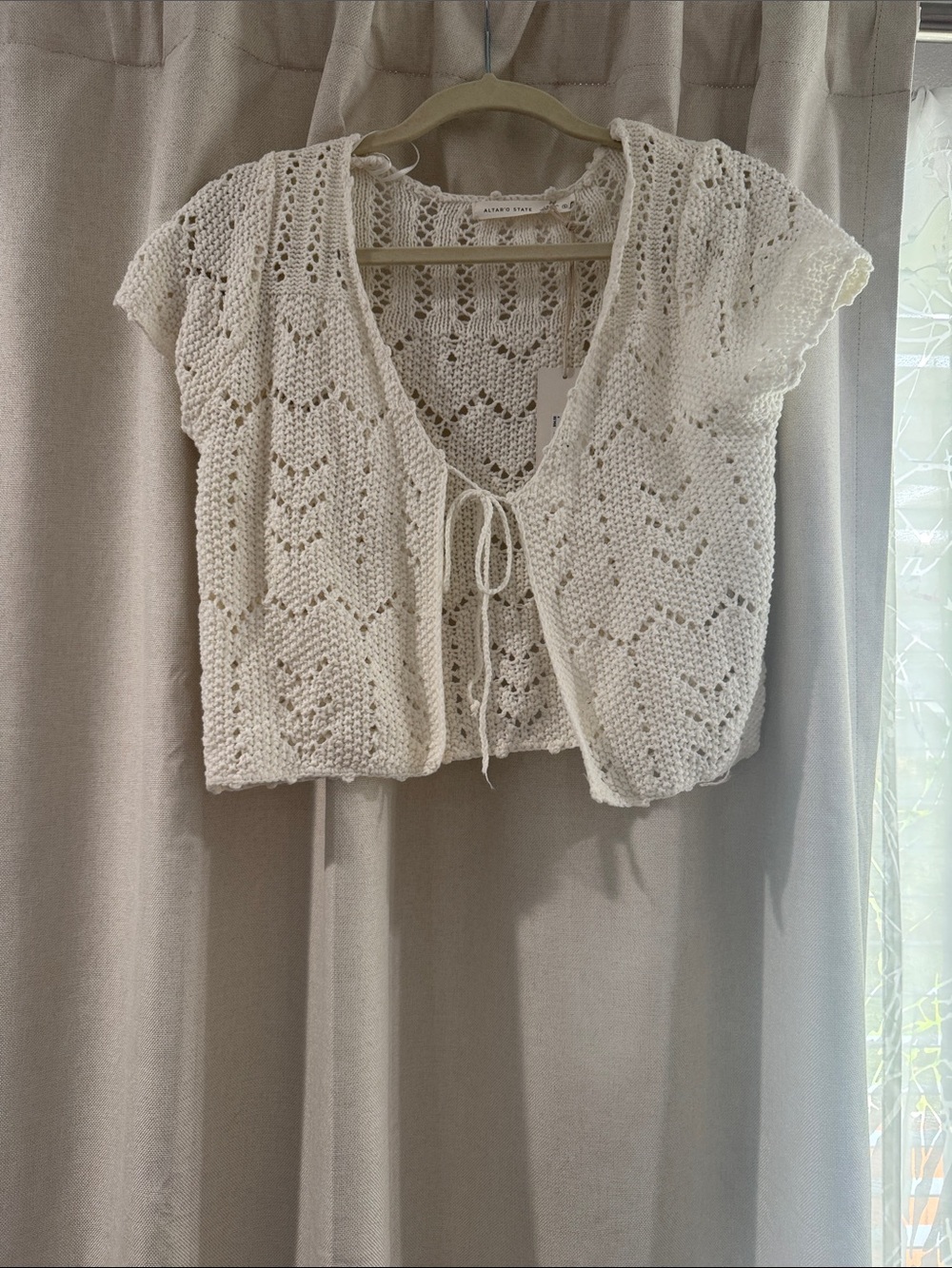 Altar'd State Cream Crochet Tie-Front Crop Top